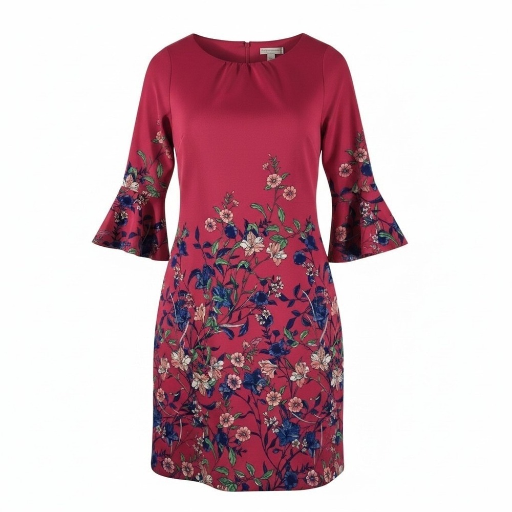 New York Company Women Sm Pink Floral Bell Sleeve‎ Romantic Shift Dress Feminine